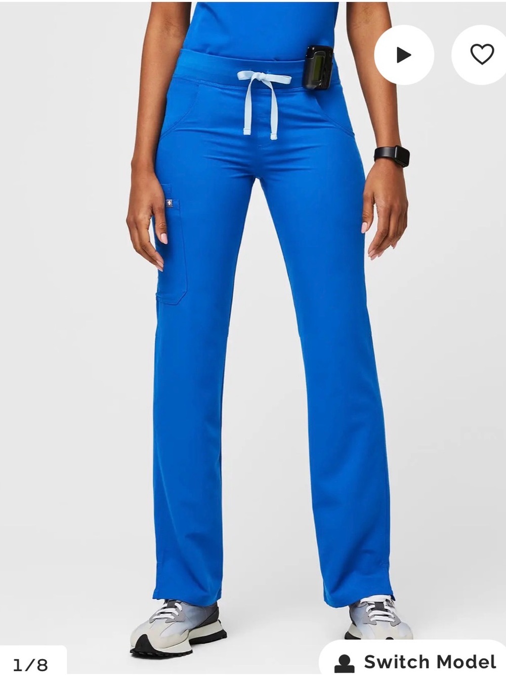Figs Straight-Leg Scrub Pants in  Blue with White Drawstring PO#1660